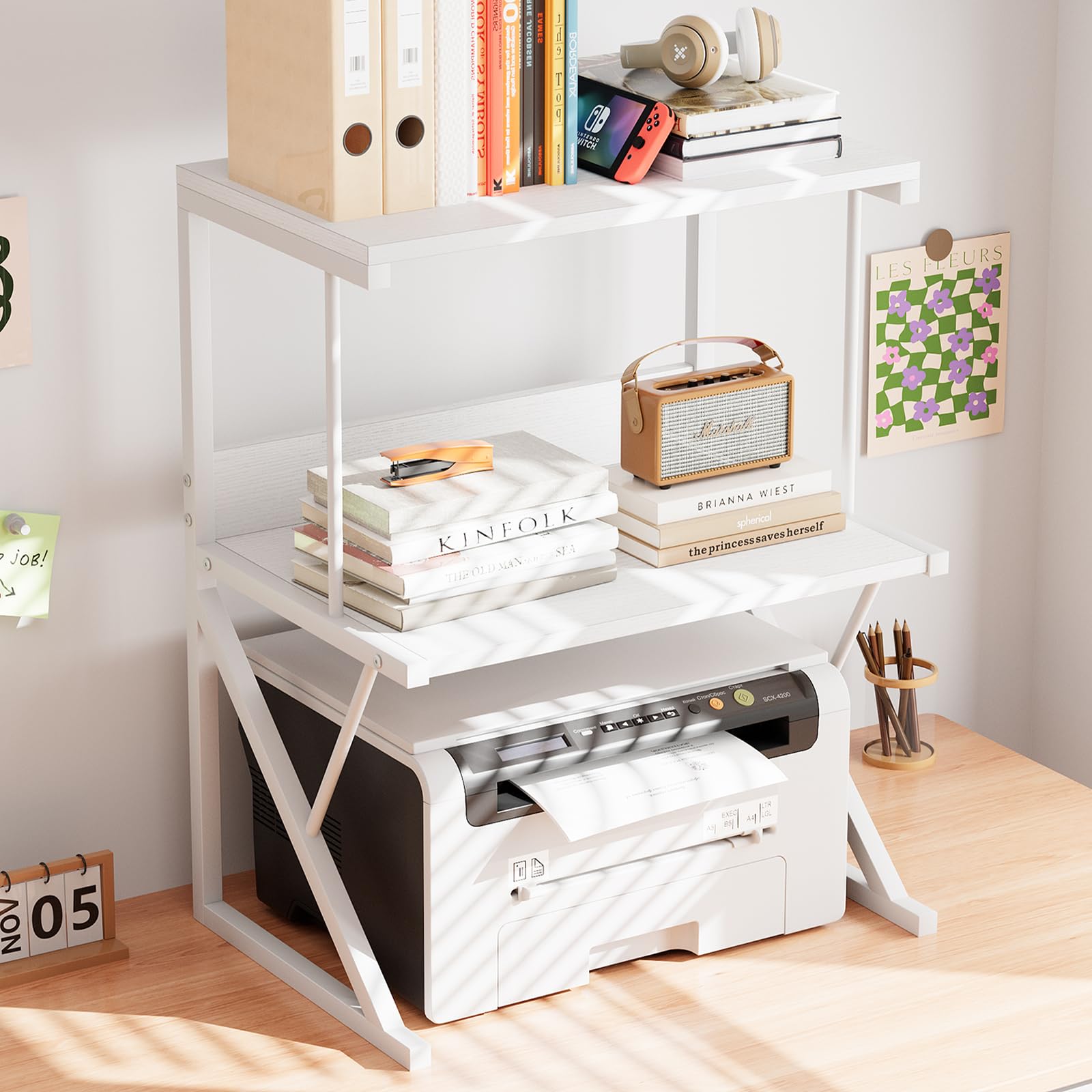 ONULIFE MY ON MINI FOLDNG SHELF　バスケット＆天板 Amazon.com : aboxoo Printer Stand for Desk, Desktop Printer Shelf